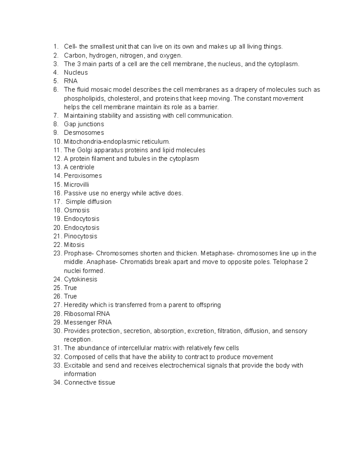 Chapter 3 Worksheet - Cell- the smallest unit that can live on its own