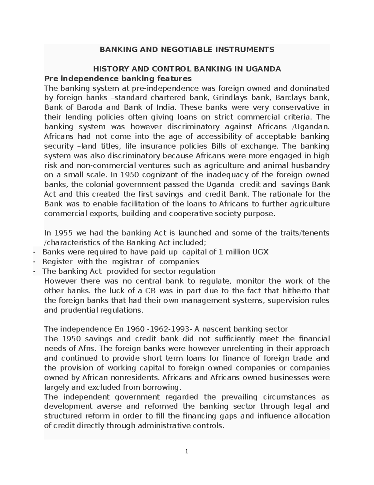 History AND Control banking - BANKING AND NEGOTIABLE INSTRUMENTS ...