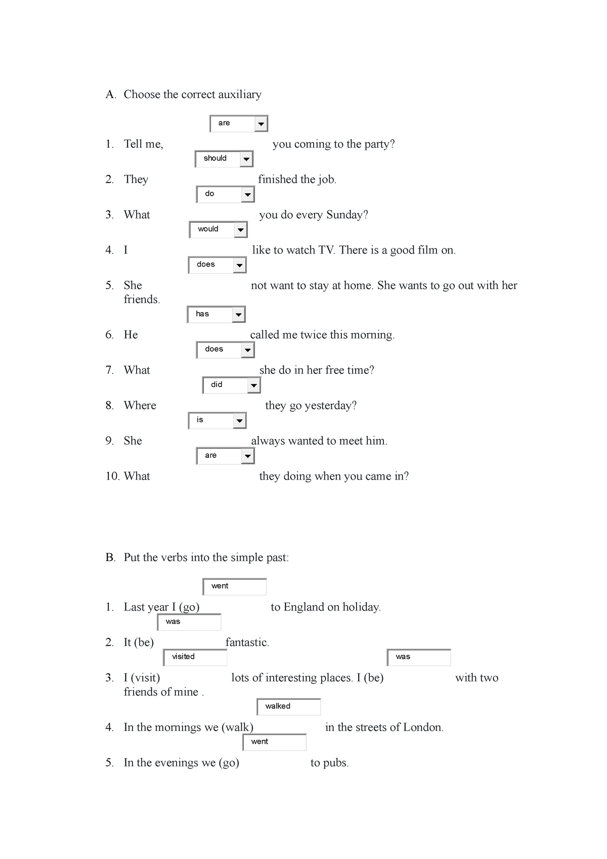 Practice Of Multiples Activities - A. Choose The Correct Auxiliary 1 