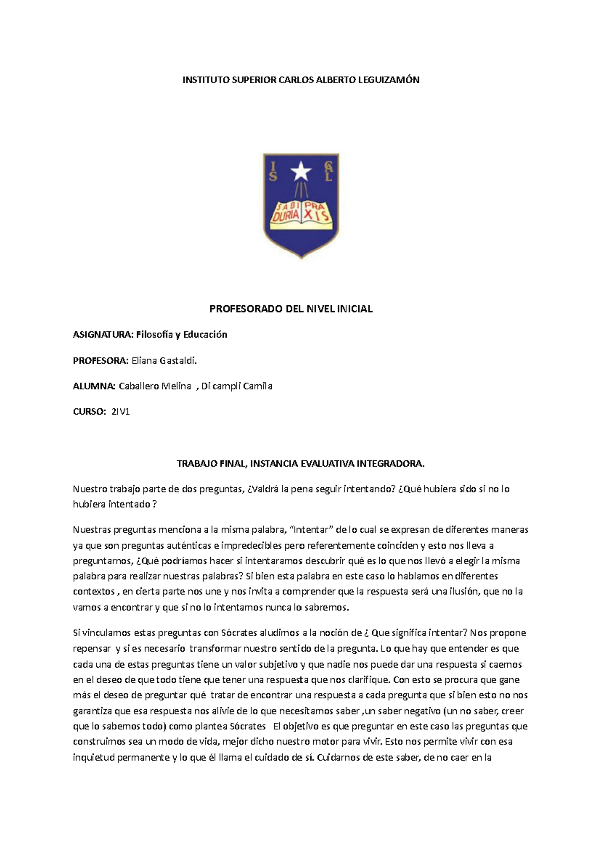 Iefi Filosofia - mmnjj - INSTITUTO SUPERIOR CARLOS ALBERTO LEGUIZAMÓN ...