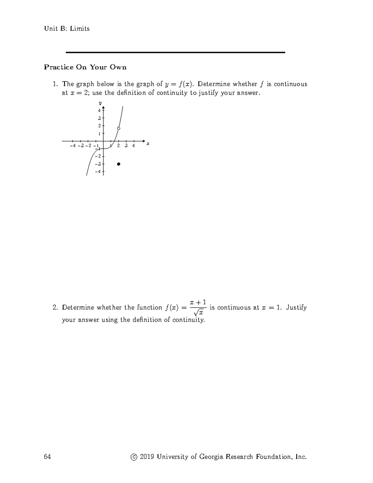 B3 - Worksheet - Unit B: Limits Practice On Your Own The Graph Below Is ...