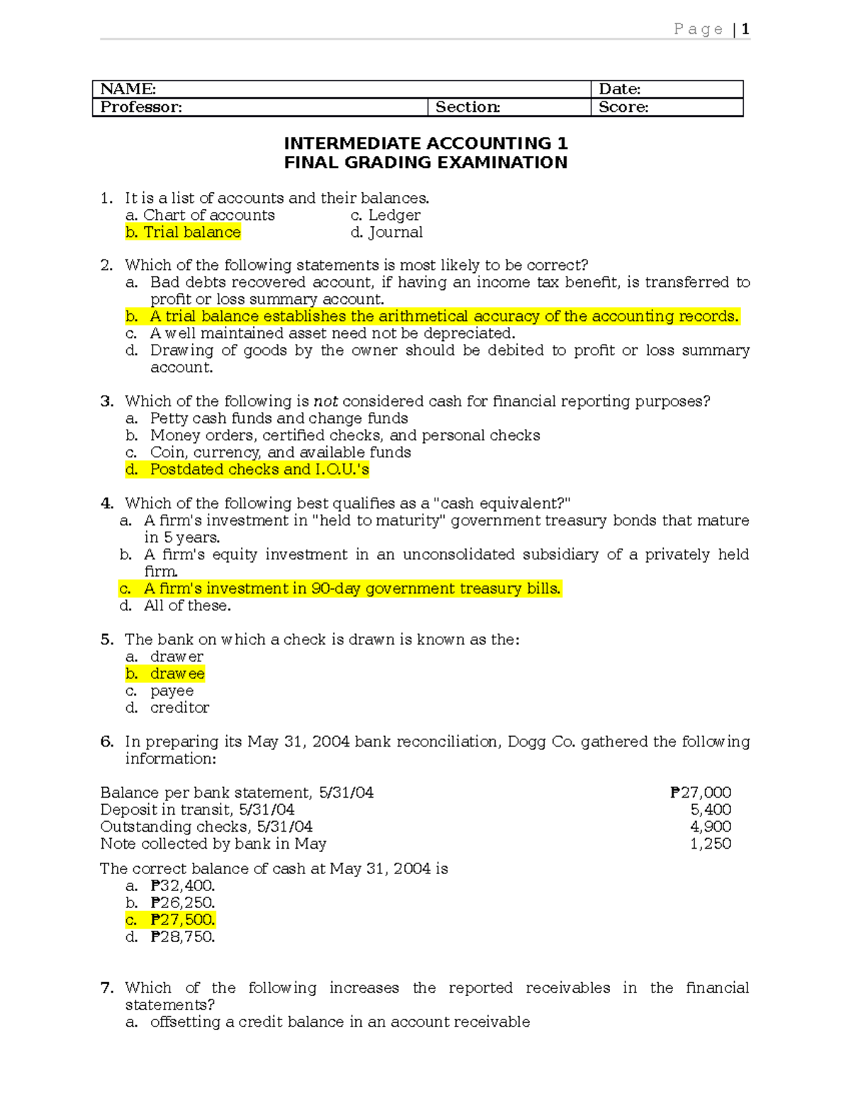 Interacc Final Reviewer - NAME: Date: Professor: Section: Score ...