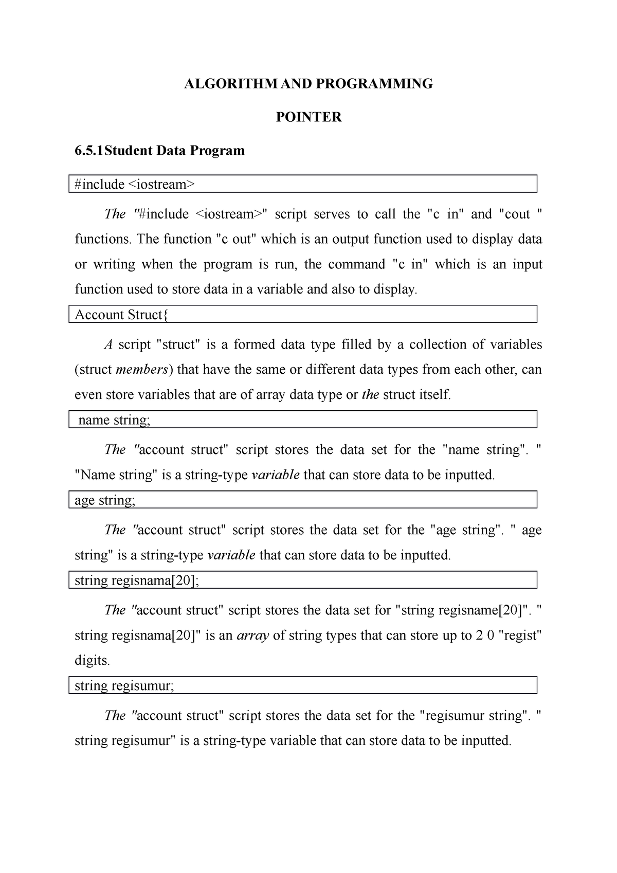 Lecture Notes Algorithm And Programming Pointer Student Data Program ...