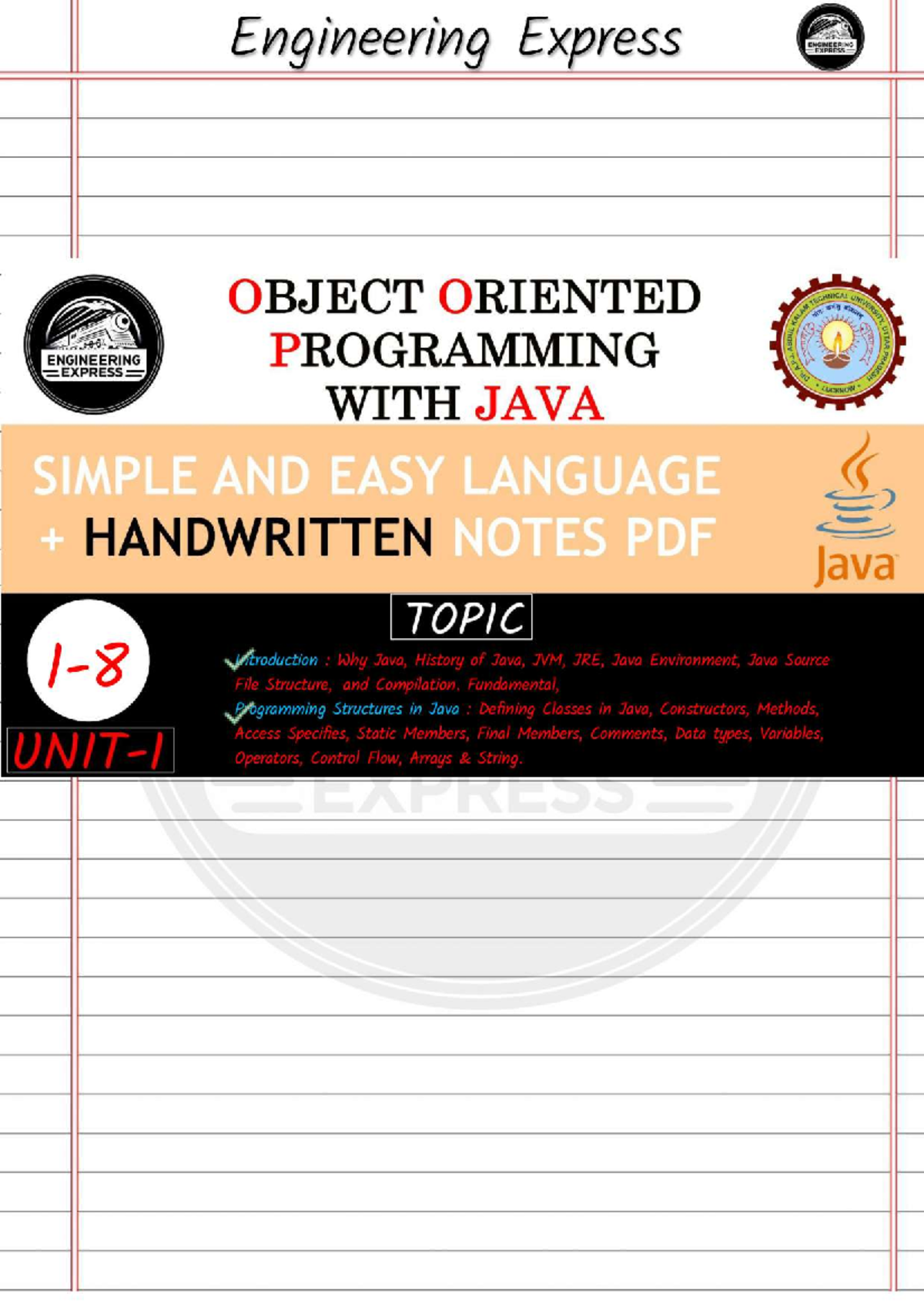 JAVA unit-1 - java topic wise notes with examples - Engineering Express ...