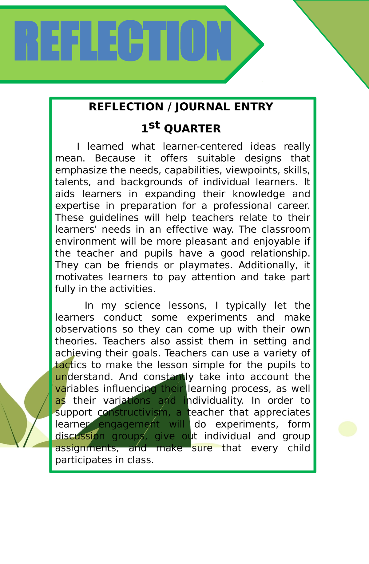 reflection essay for objective 13