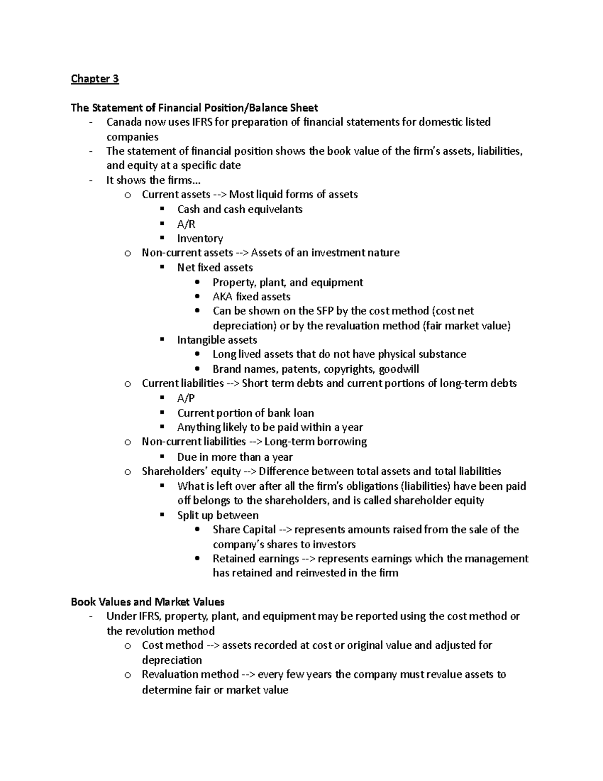 Chapter 3 - FIN notes - Chapter 3 The Statement of Financial Position ...