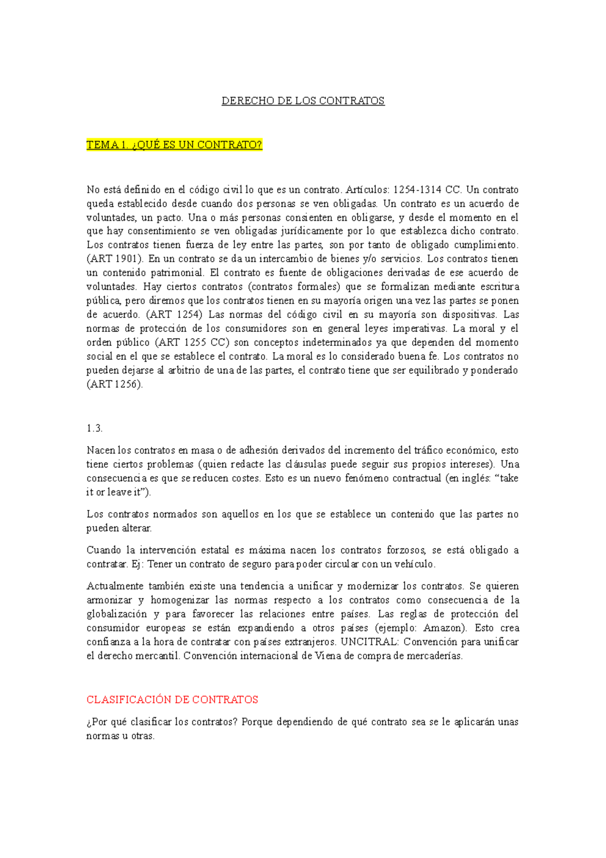 Derecho DE LOS Contratos - Apuntes DE Clase - DERECHO DE LOS CONTRATOS ...