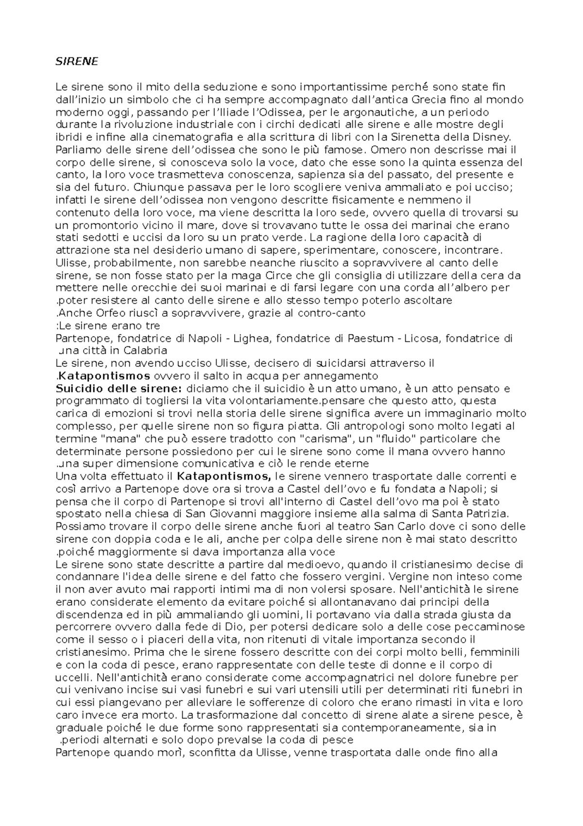 Riassunto Libro Sirene prof Elisabetta Moro