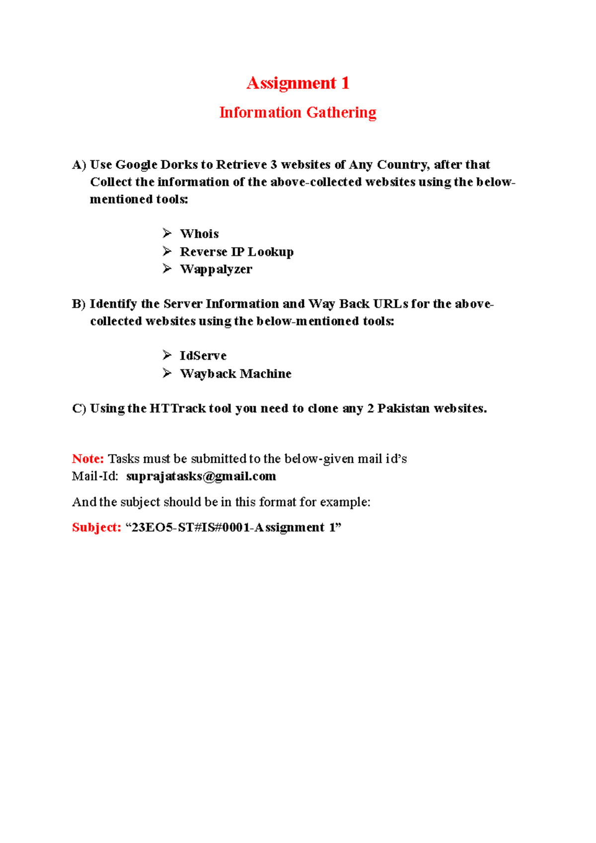 23EO5 - Assignment-1 - Please - Assignment 1 Information Gathering A ...