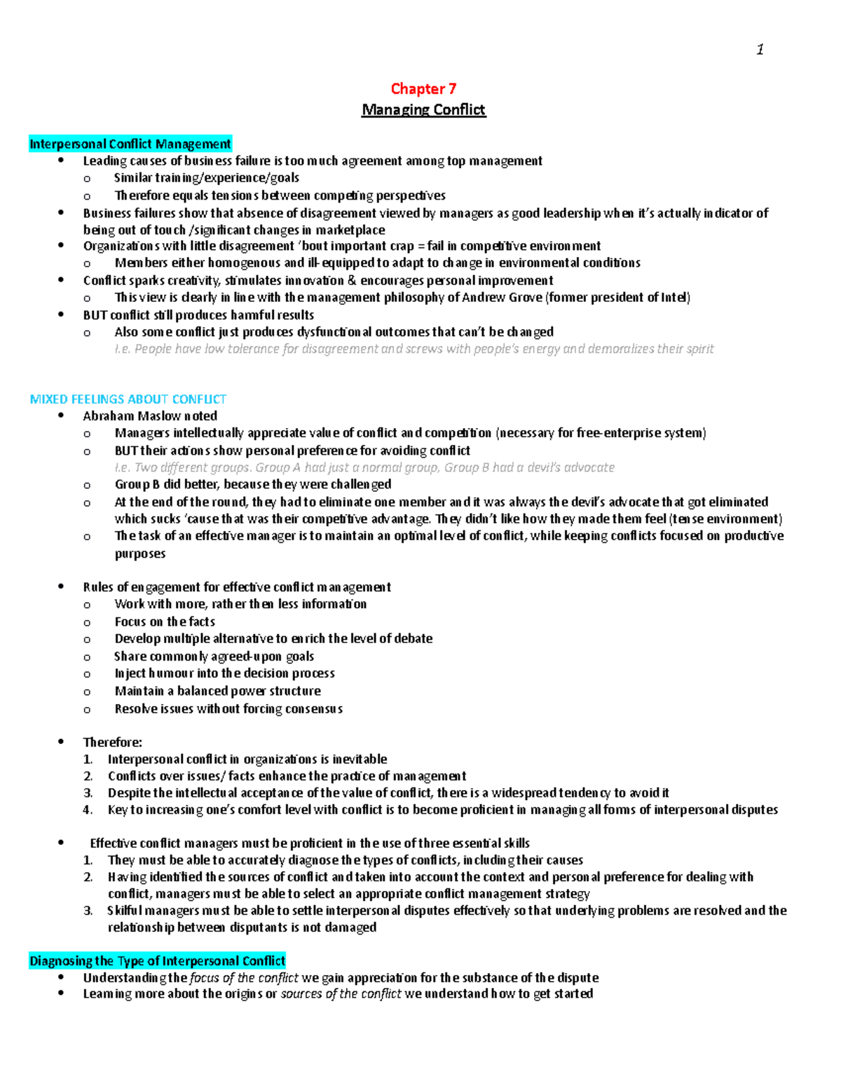 Managing Interpersonal Dynamics - Summary - 4. Chapter 7 - 1 Chapter 7 ...