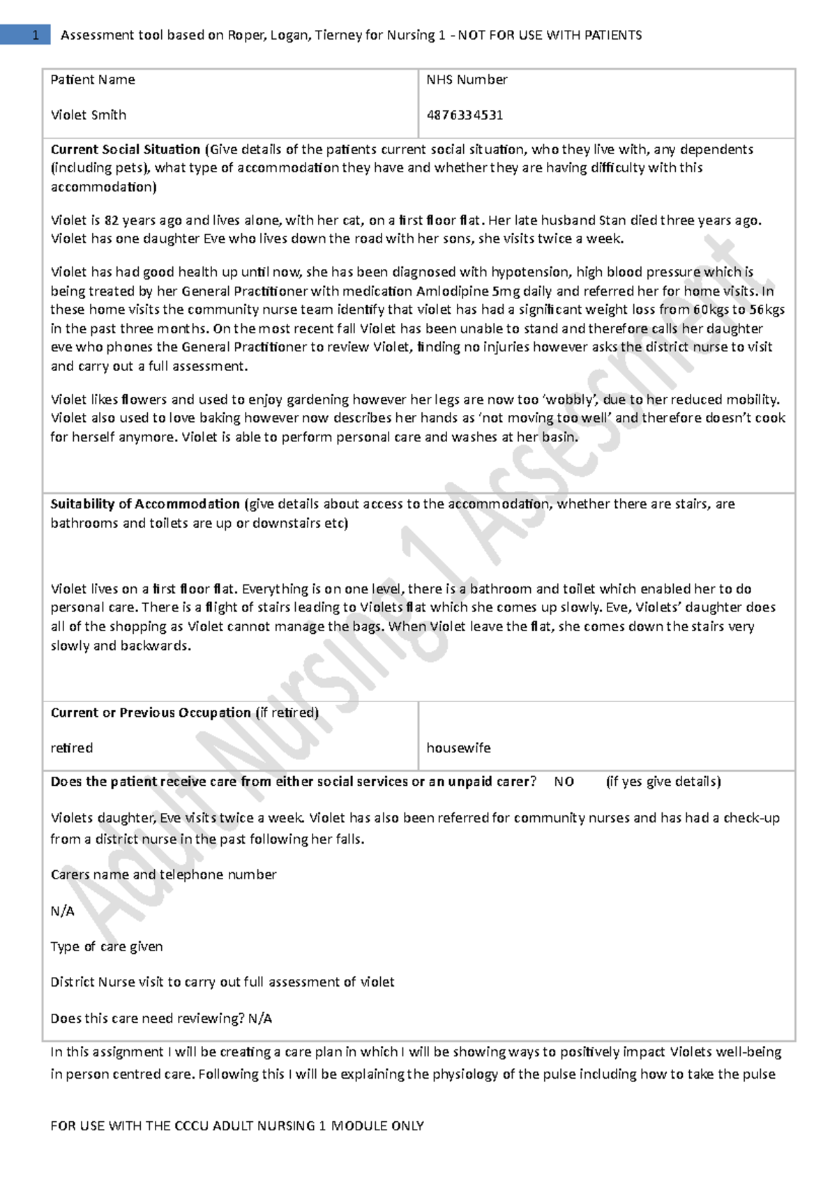 Care Plan This Is A Care Plan And Then Written Essay As Part Of An 