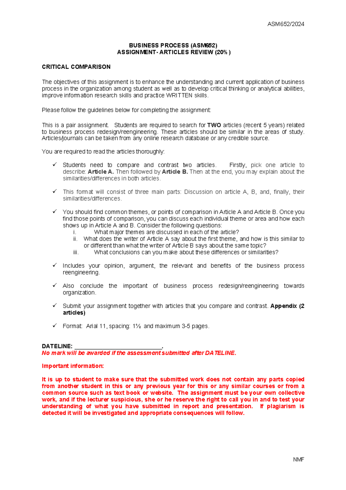 ASM652 Guidelines Assignment Article Review Comparison Analysis 20% ...