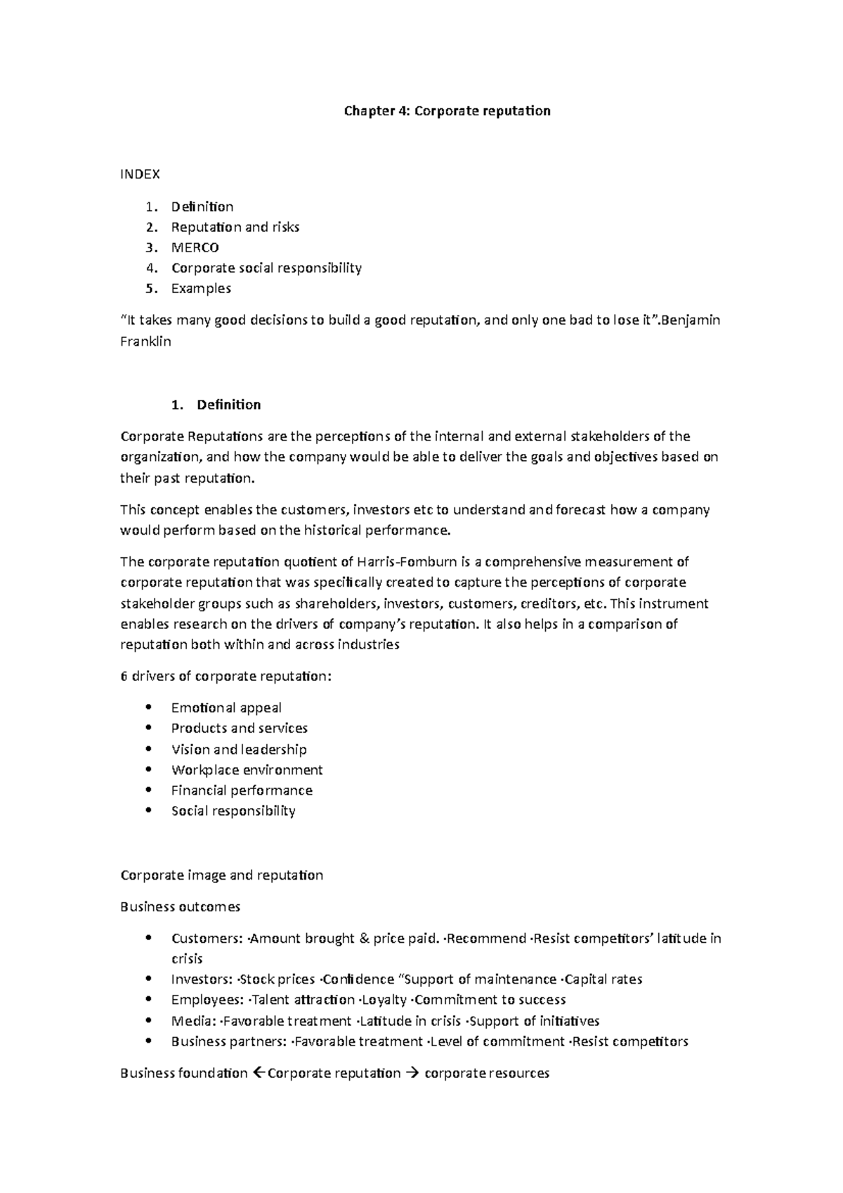 Topic 4 I&B Apuntes 4 Chapter 4 Corporate reputation INDEX