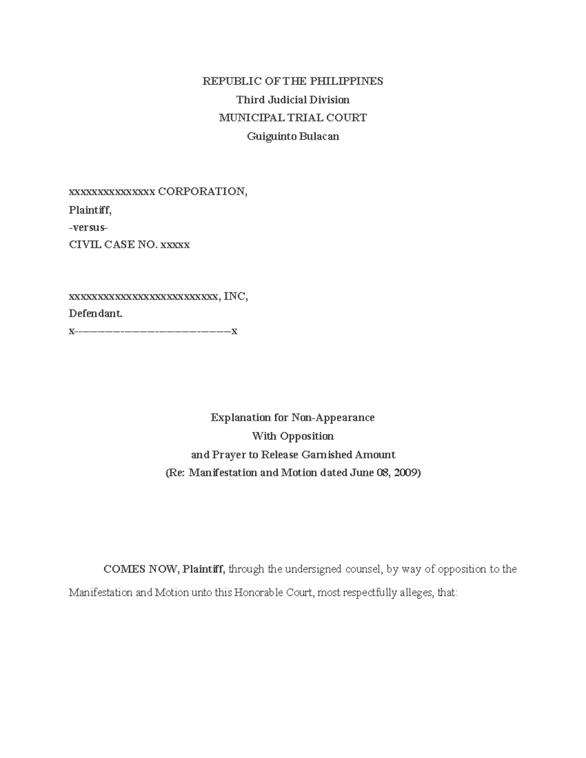 Sample Pleadings Sample Pleadings Sample Pleadings Bachelor in