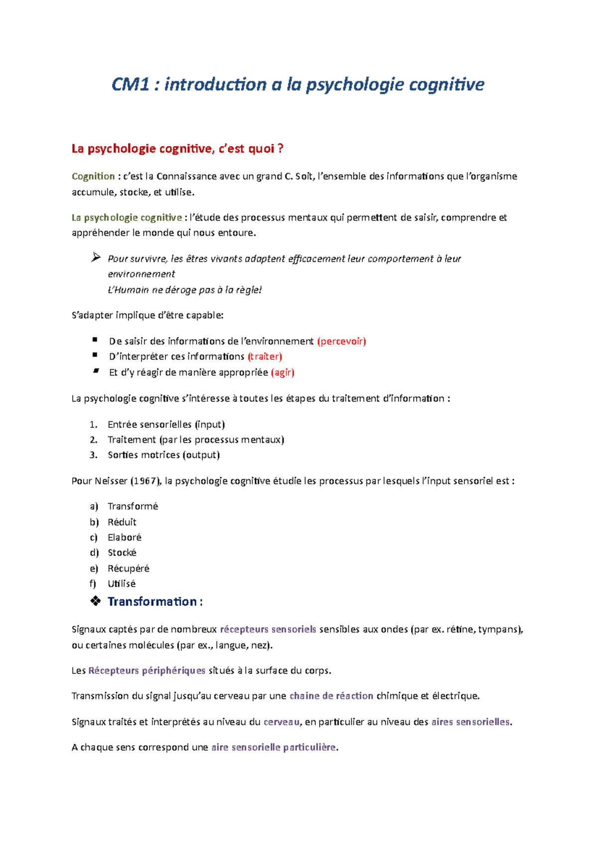 Psychologie cognitive : Intro a la psycho cognitive - CM1 ...
