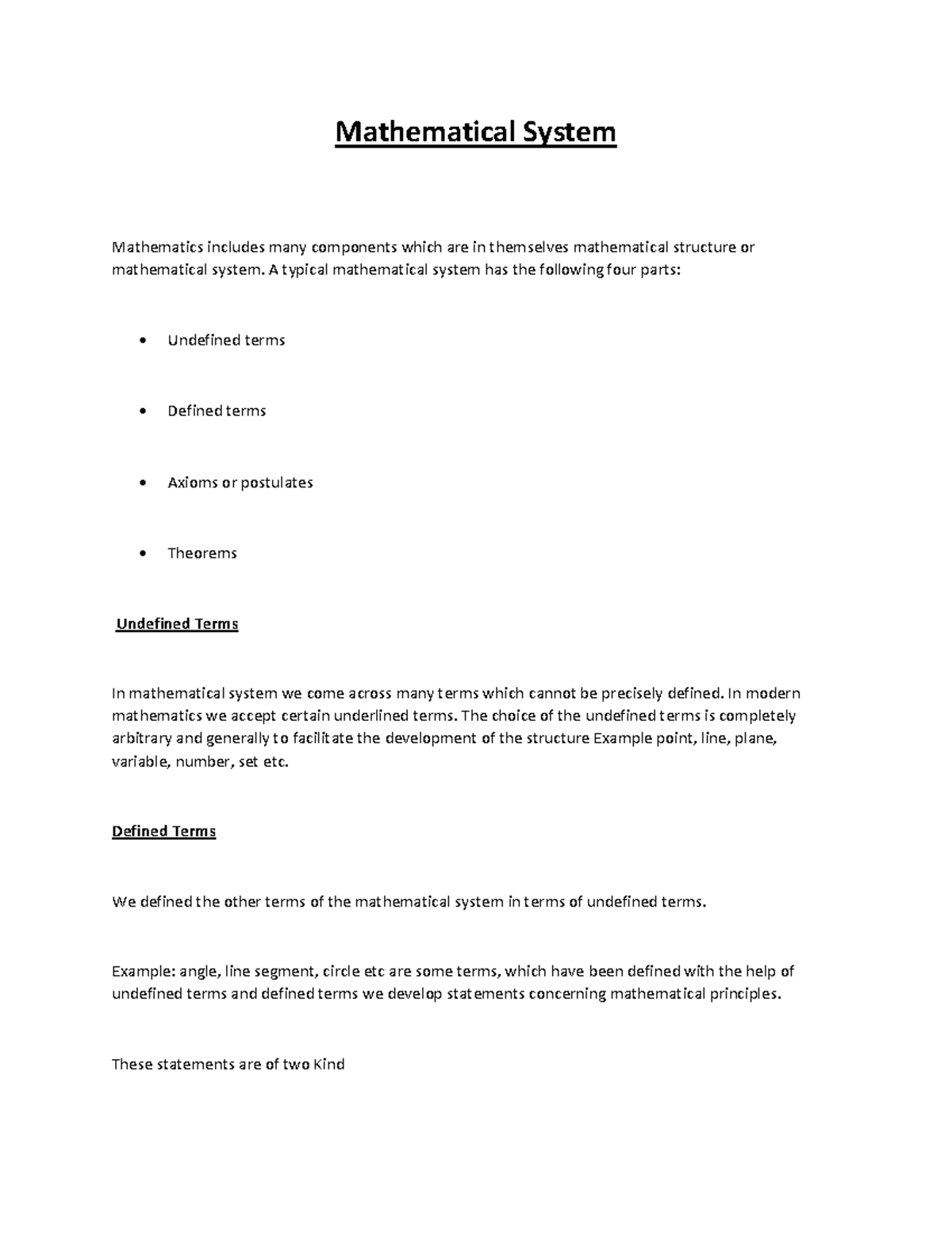 Mathematical System Useful Mathematical System Mathematics in