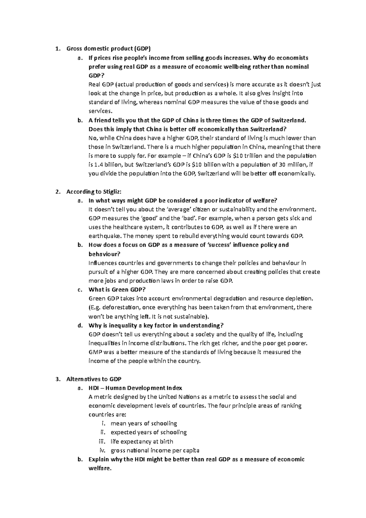 Workshop Notes - economics - Gross domestic product (GDP) a. If prices ...