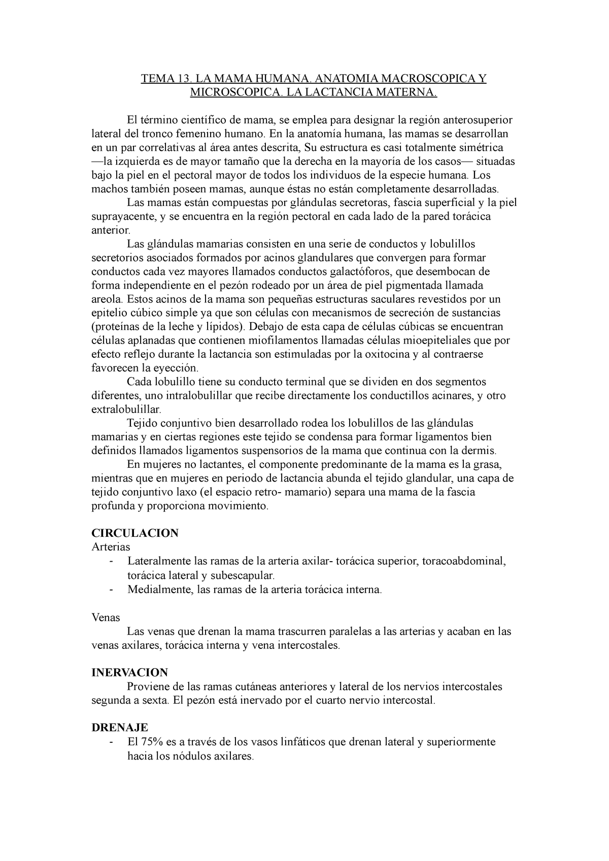 Tema 13 - Apuntes - TEMA 13. LA MAMA HUMANA. ANATOMIA MACROSCOPICA Y ...