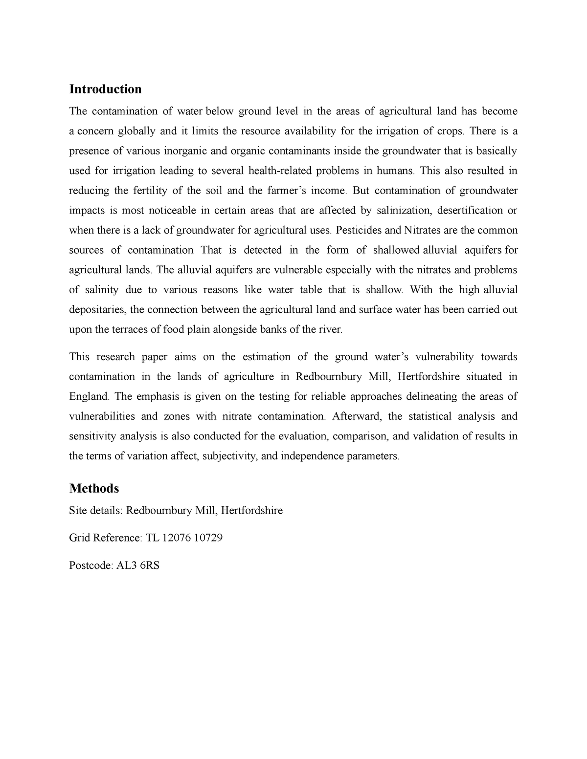 Agriculture - Introduction The contamination of water below ground ...