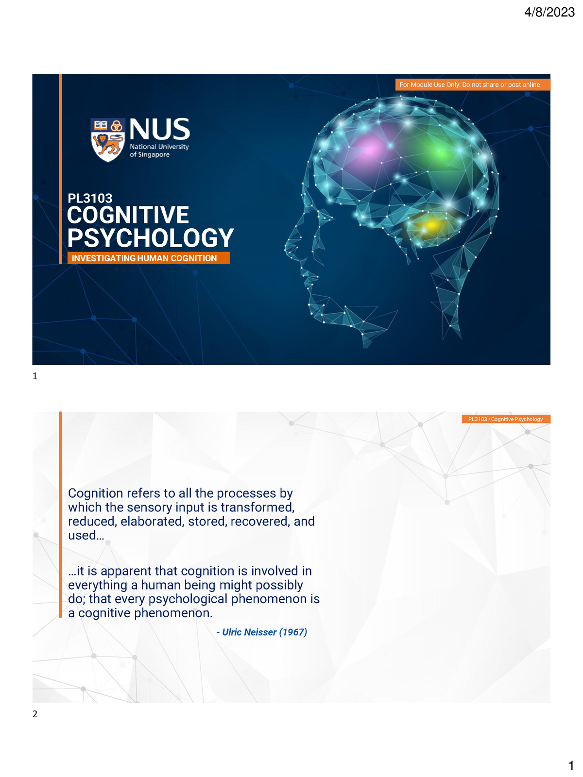 Chapter 1.1 Cognitive Psychology Investigating Human Cognition ...