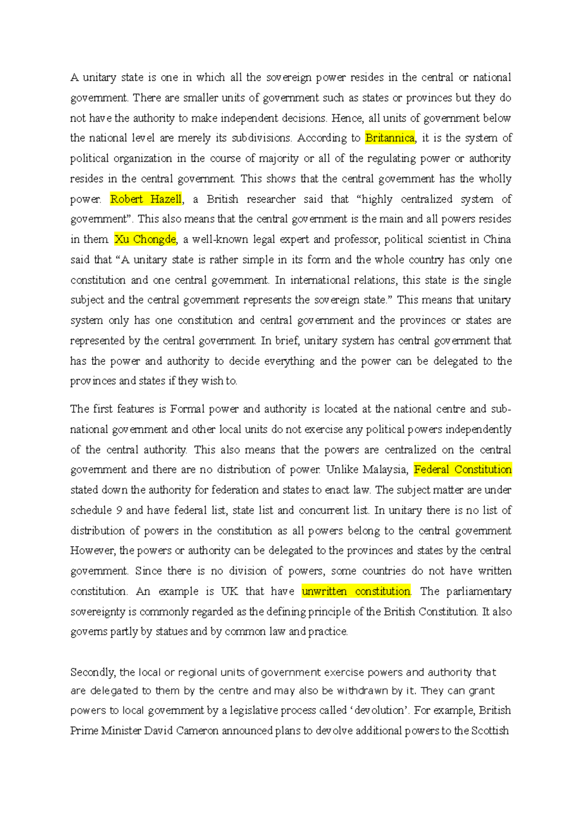 Unitary System Definition Simple Terms