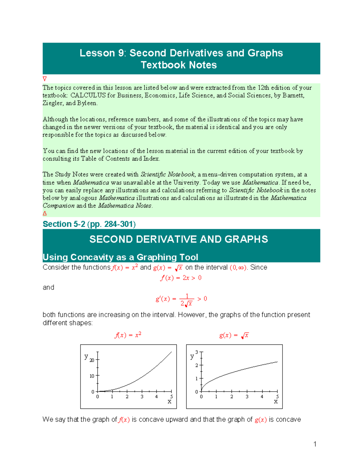 L9 Textbook Notes Text Lesson 9 Second Derivatives And Graphs Textbook Notes The Topics Studocu