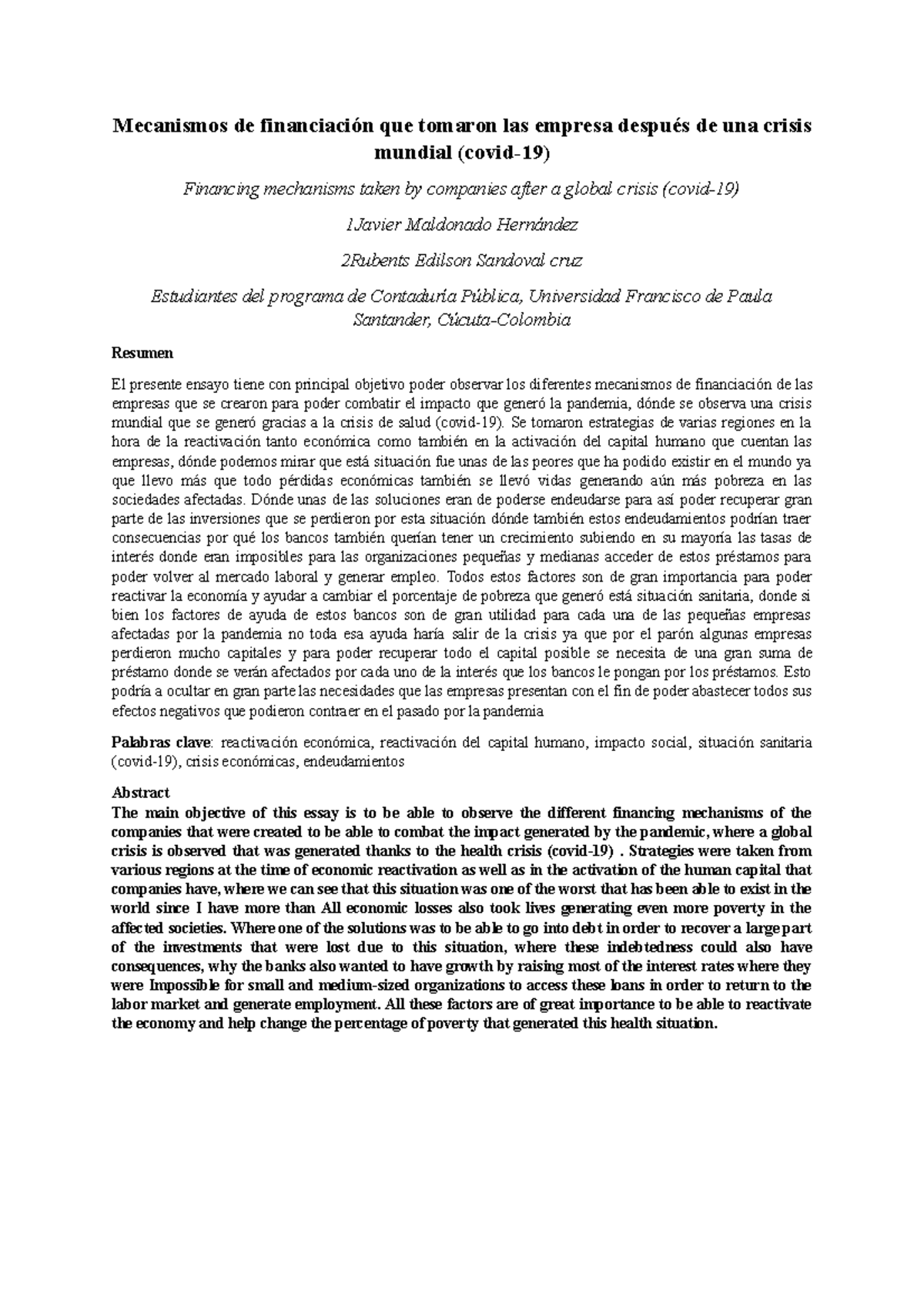 Formas de financiación de las empresas después de la crisis del Covid ...