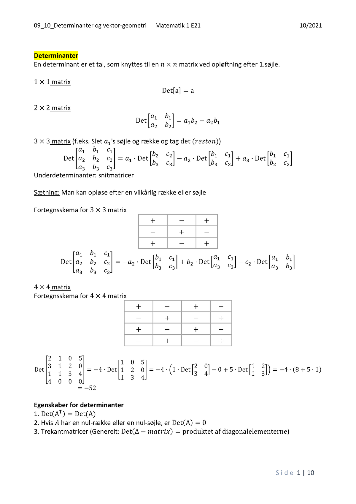 Note Til Determinanter Og Vektor-geometri - Matematik 1 - StuDocu