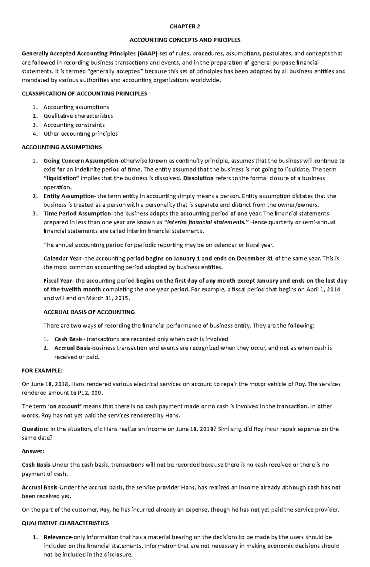 Chapter-2-accounting - Accounting Concepts And Priciples - Chapter 2 