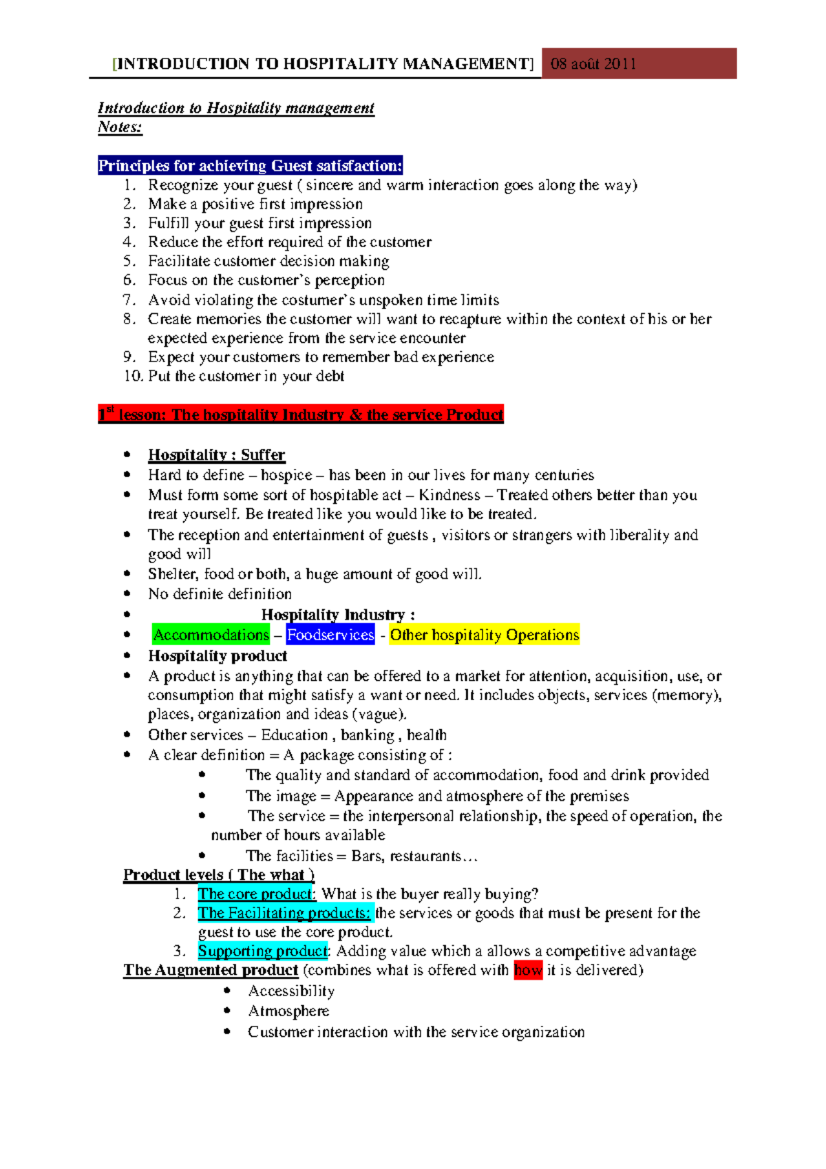 Introduction To Hospitality Management - Introduction To Hospitality ...