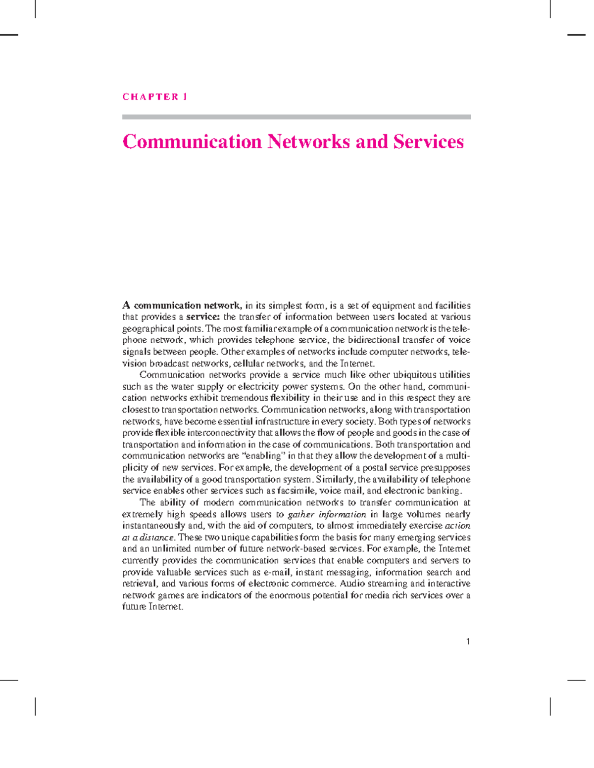 Telecommunication Networks- Lecture 1 - C H A P T E R 1 Communication ...