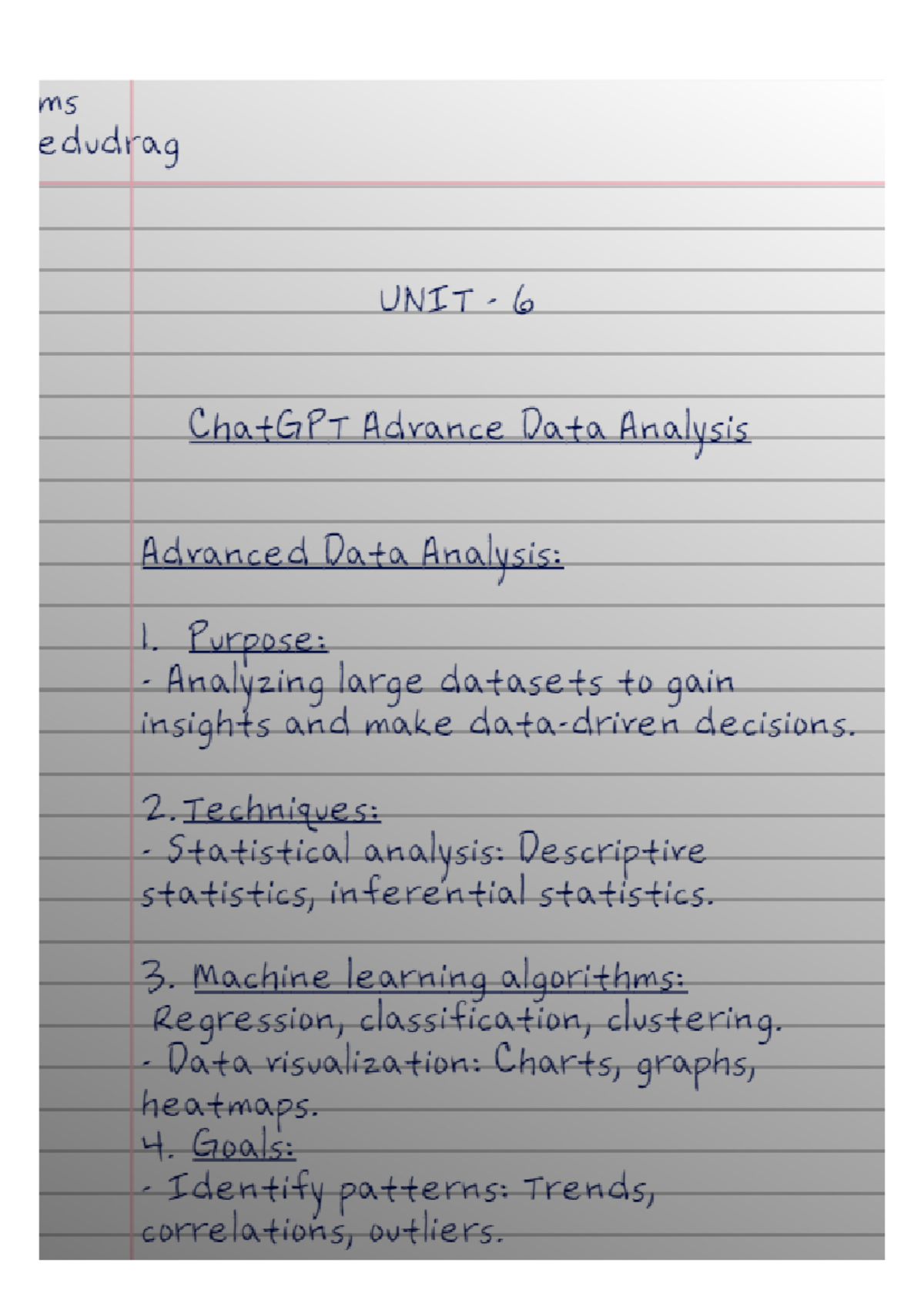 Chat GPT Advance Data Analysis(Unit 6) - Artificial Intelligence - Studocu