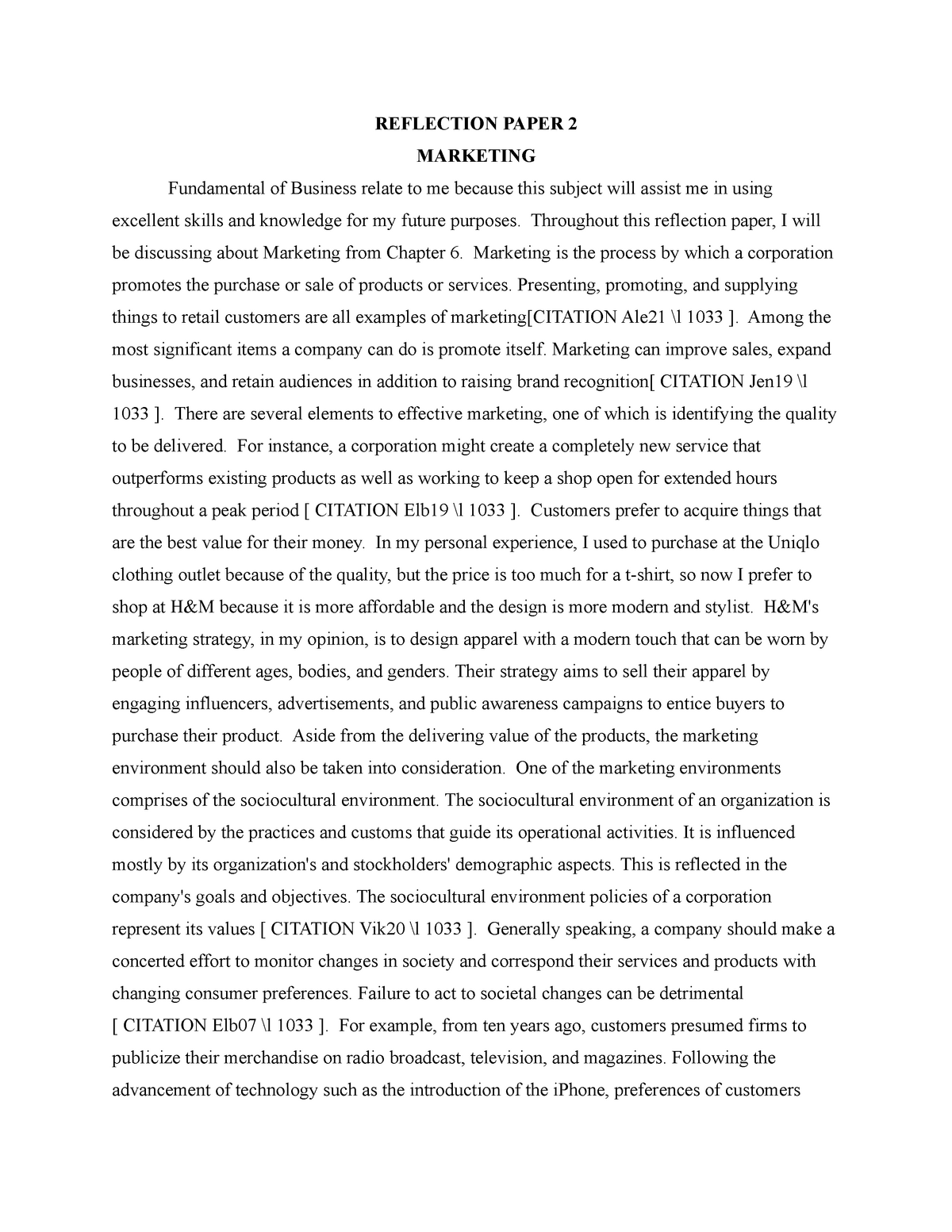 reflection paper about marketing research