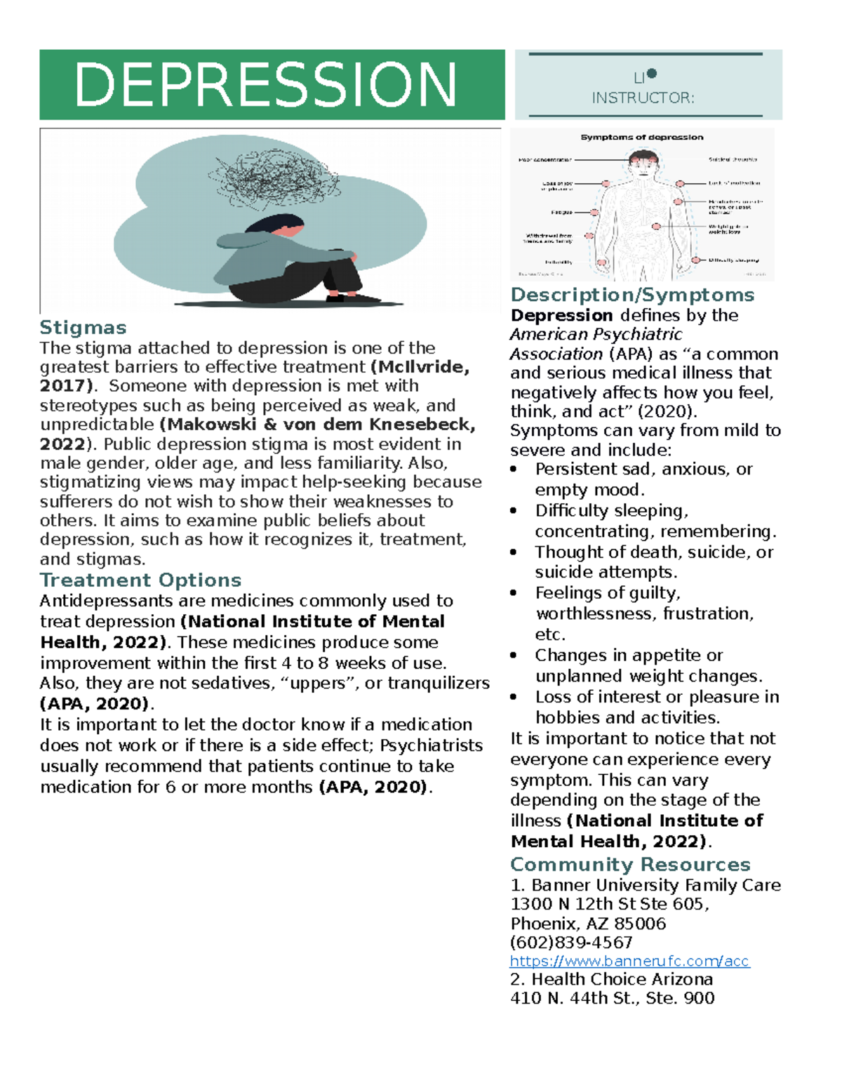 Mental Health Flyer - Depression Li Instructor: Stigmas The Stigma 