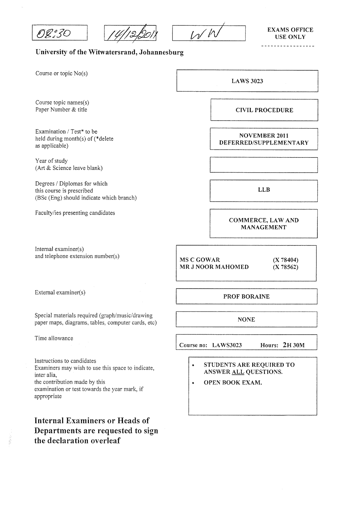 LAWS3023 - Past paper - LAWS2015 - Studocu