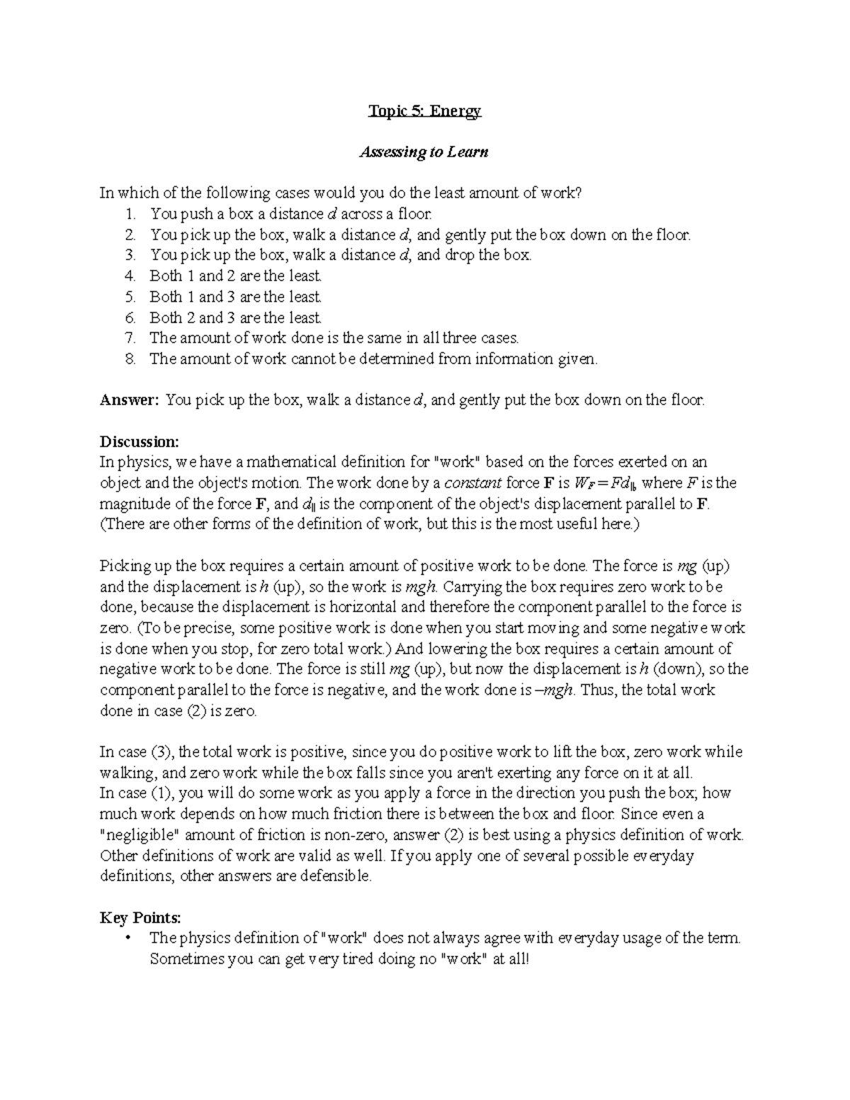 Physics, Topic 5 [ All Questions and Answers ] - Topic 5: Energy ...