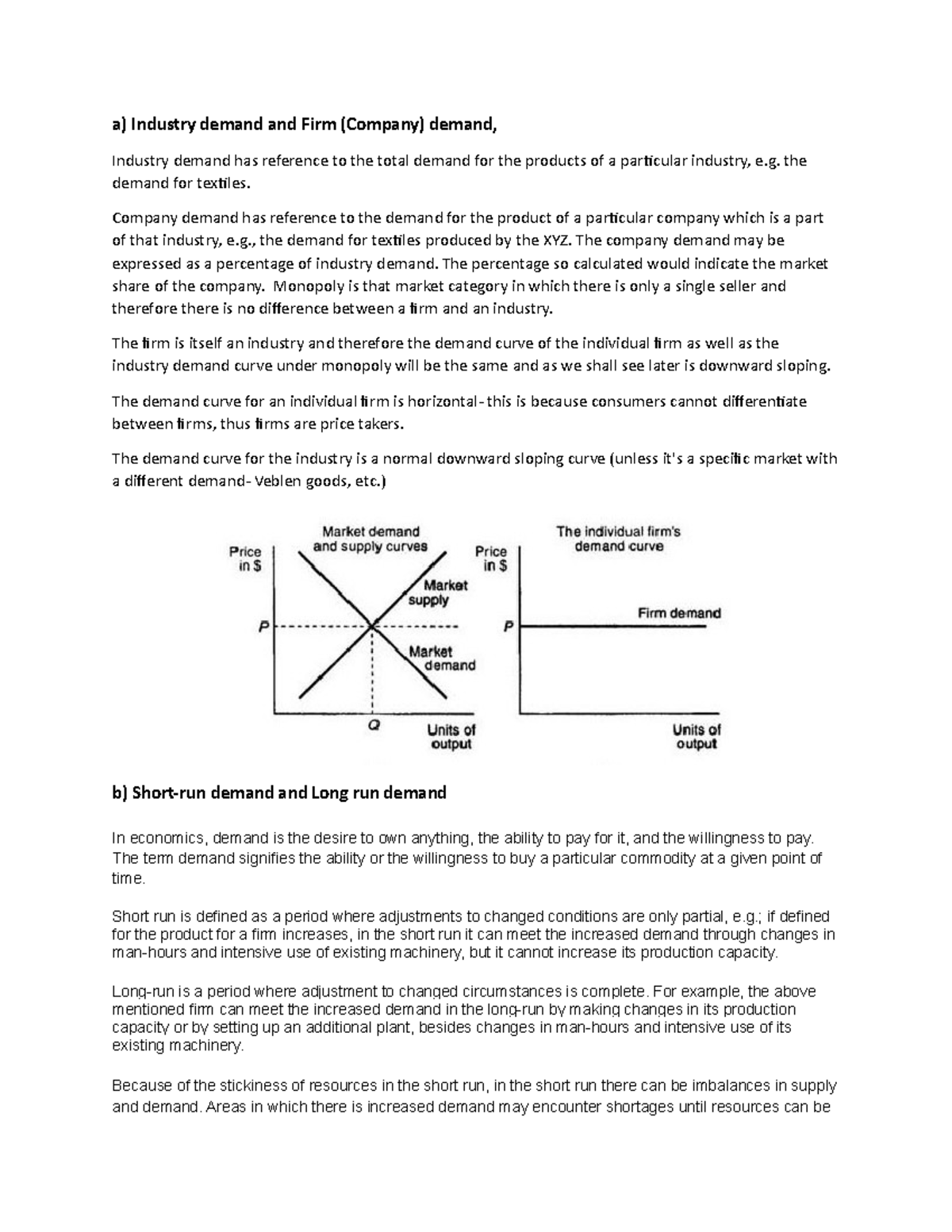 A Industry demand and Firm Company demand a) Industry demand and Firm