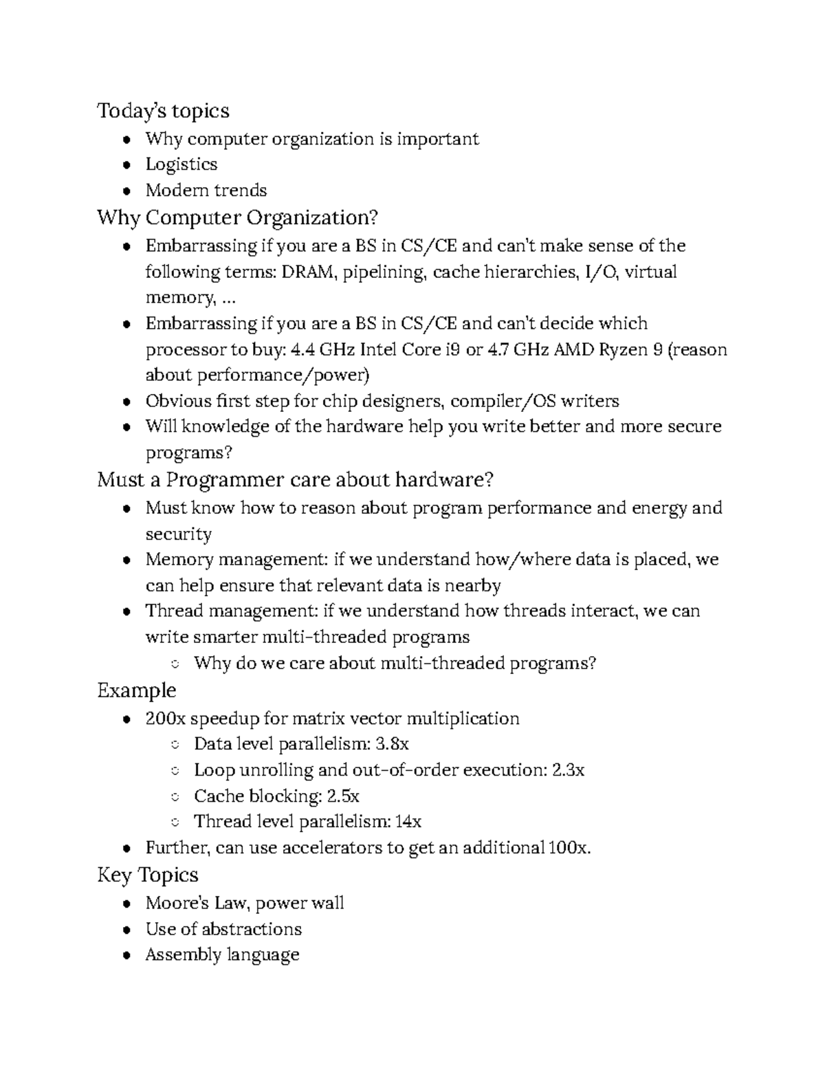 CS ECE 3810 Lecture Notes Class 1 - Today’s topics Why computer ...