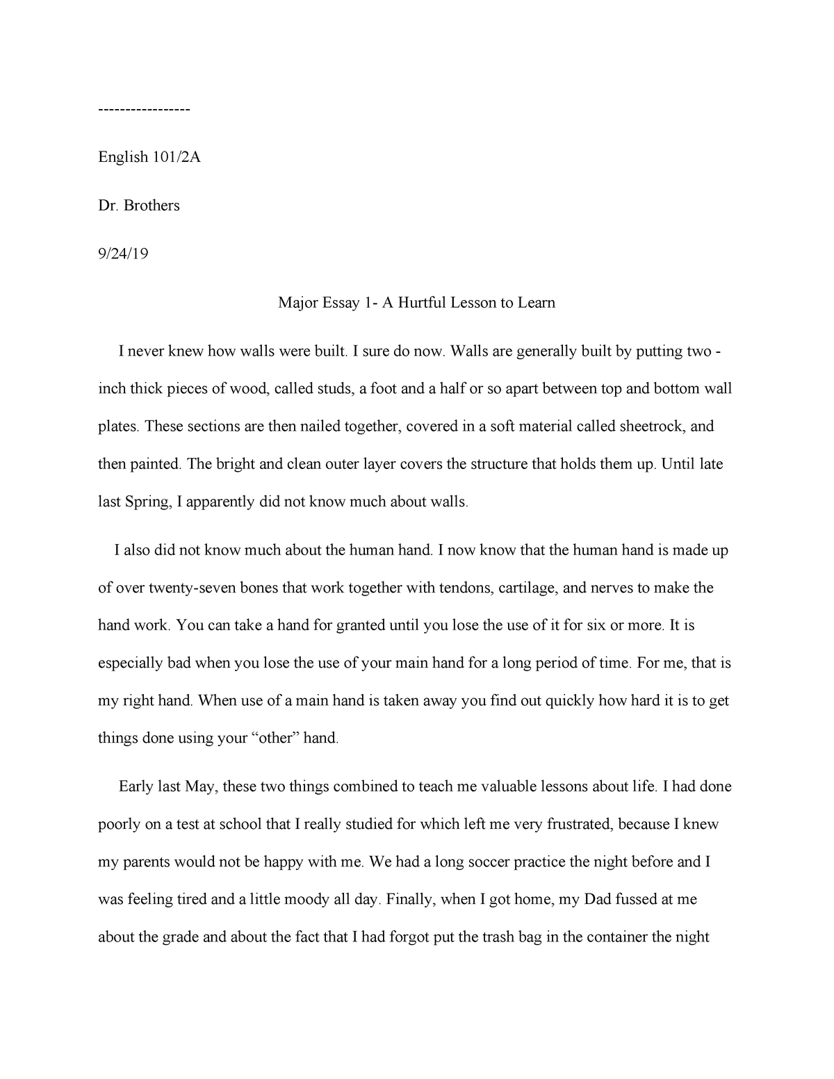 essay about a lesson learned