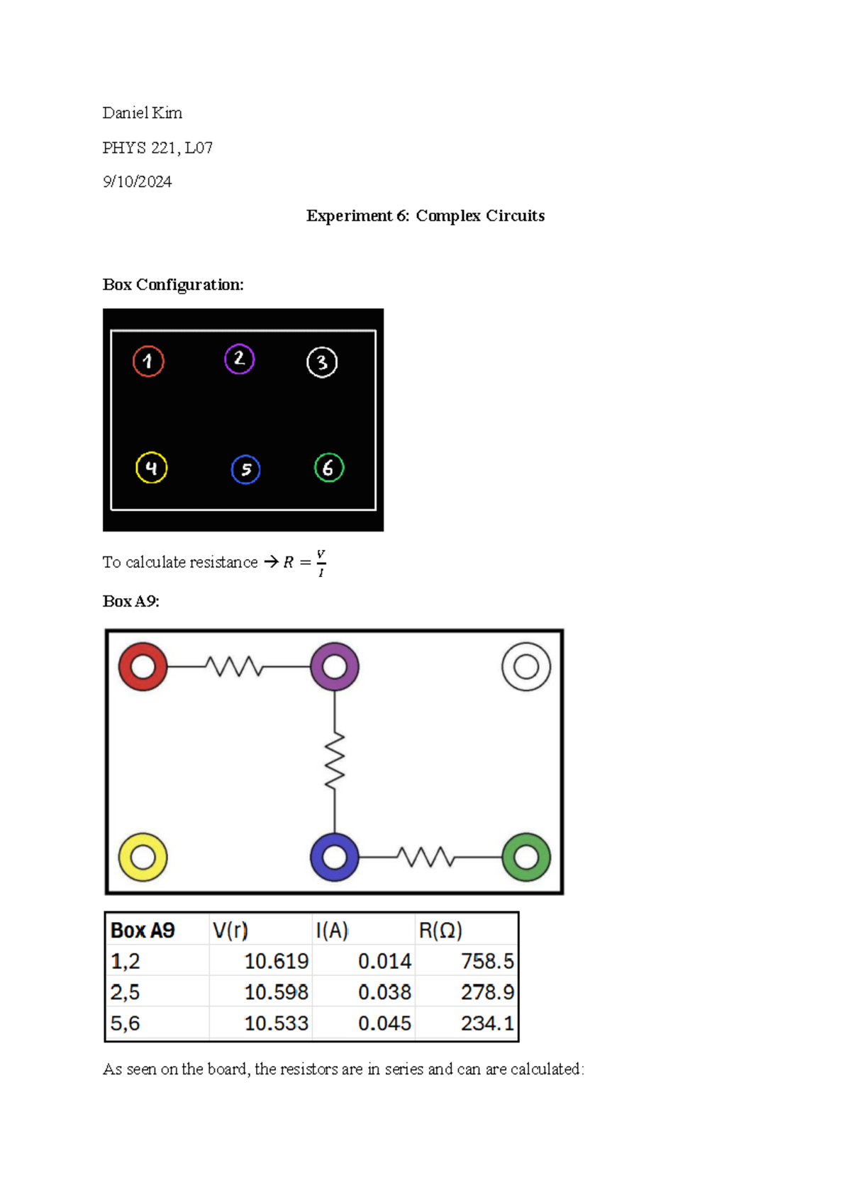 PHYS 221 LAB 6 lab PHYS 221 Daniel Kim PHYS 221, L 9/10