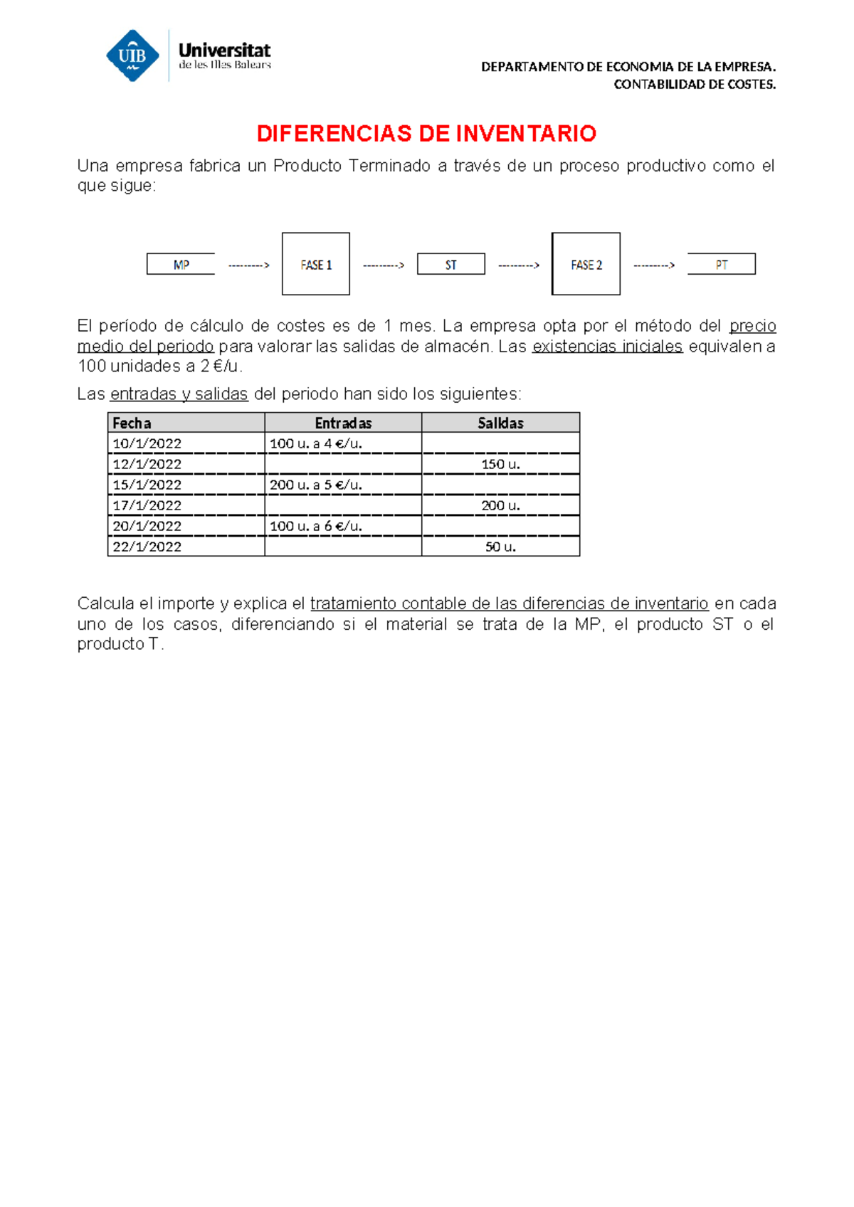 Ejemplos Mermas (Solución) - CONTABILIDAD DE COSTES. DIFERENCIAS DE ...