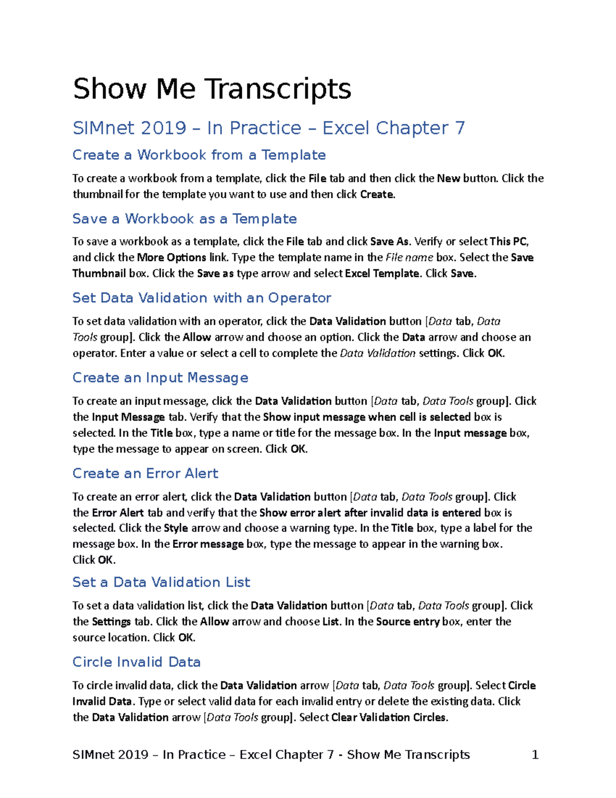 SM Transcripts In Practice Excel Chapter 07 - Show Me Transcripts ...