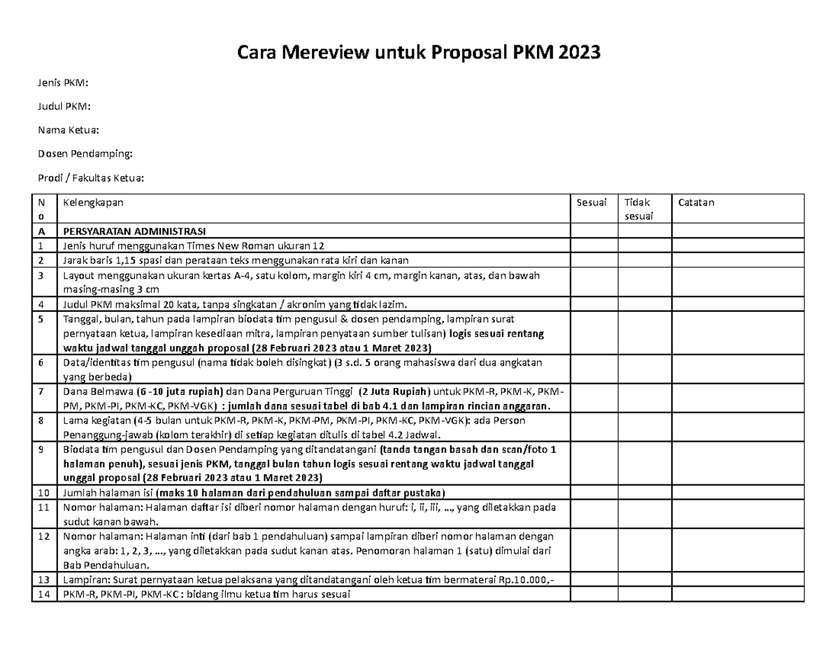 Borang Review Proposal PKM 2023 - Cara Mereview untuk Proposal PKM 2023 ...
