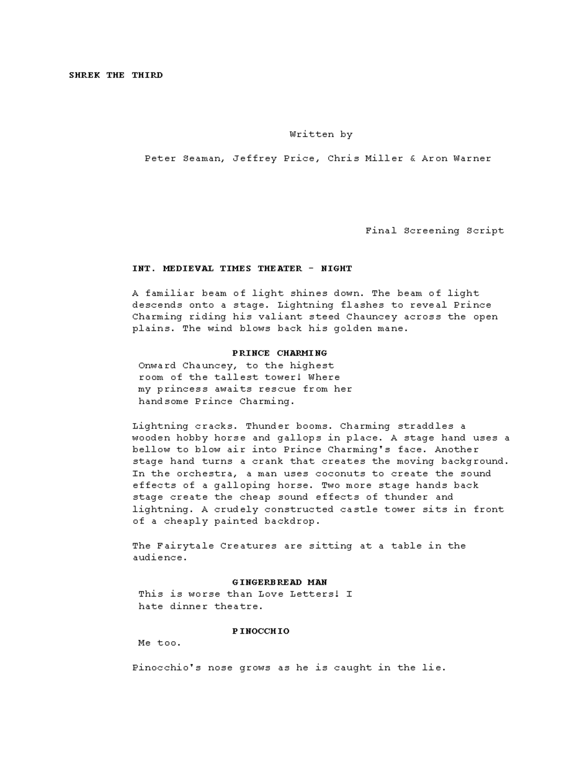 Shrek THE Third - SHREK THE THIRD Written by Peter Seaman, Jeffrey ...