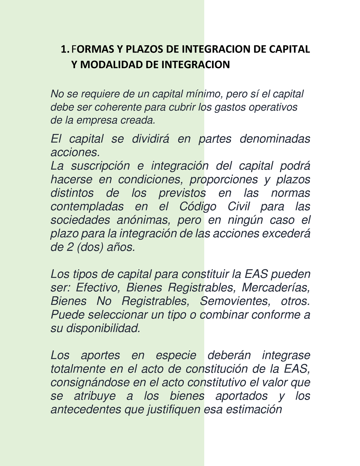 Formas Y Plazos DE Integracion DE Capital Y Modalidad DE Integracion ...