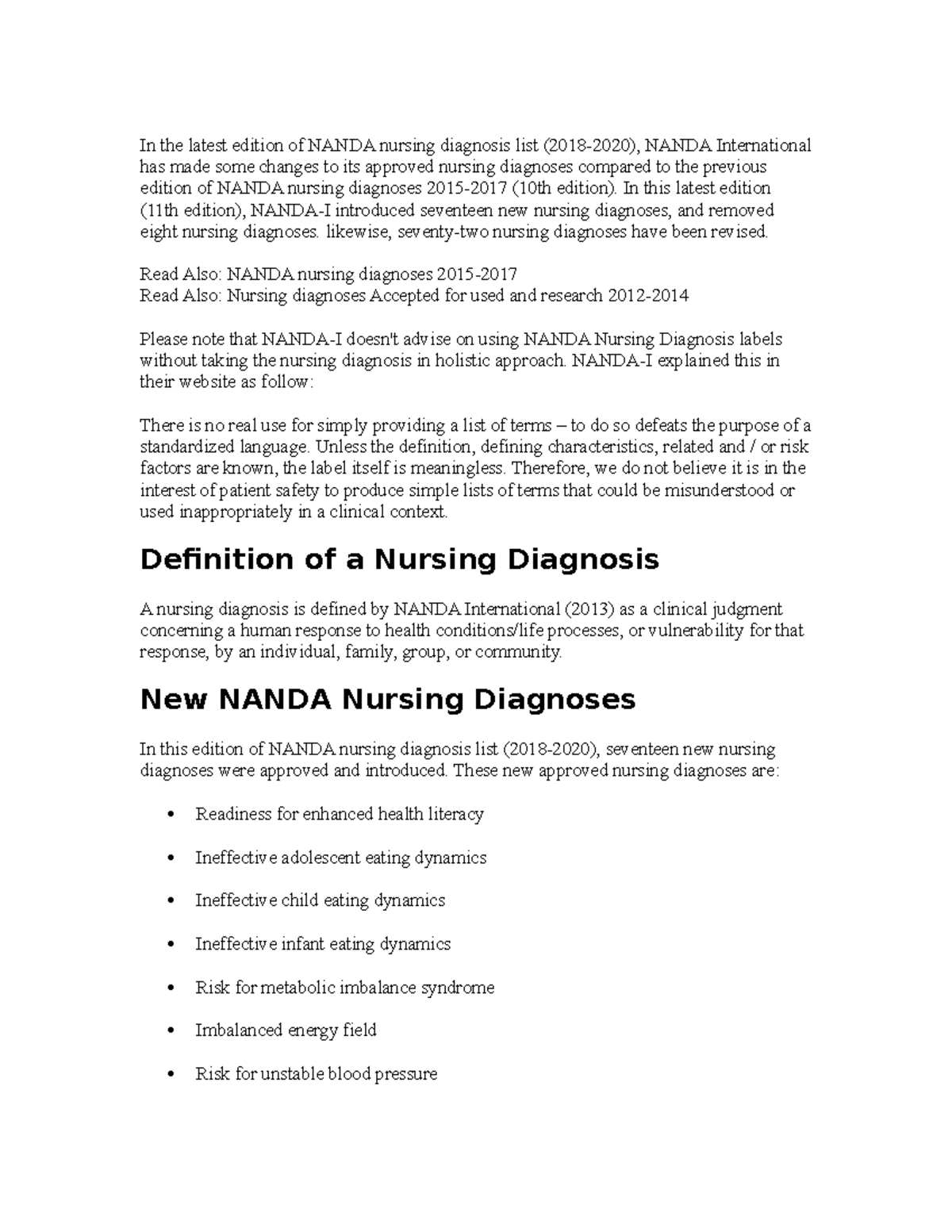 Nanda list math In the latest edition of NANDA nursing diagnosis