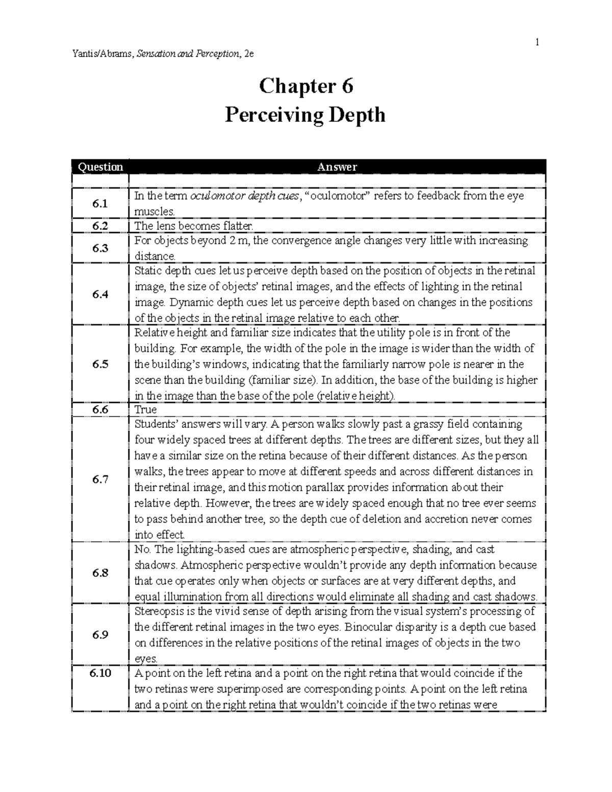 Yantis 2e cyu ch06 chapter key 1 Yantis/Abrams, Sensation and
