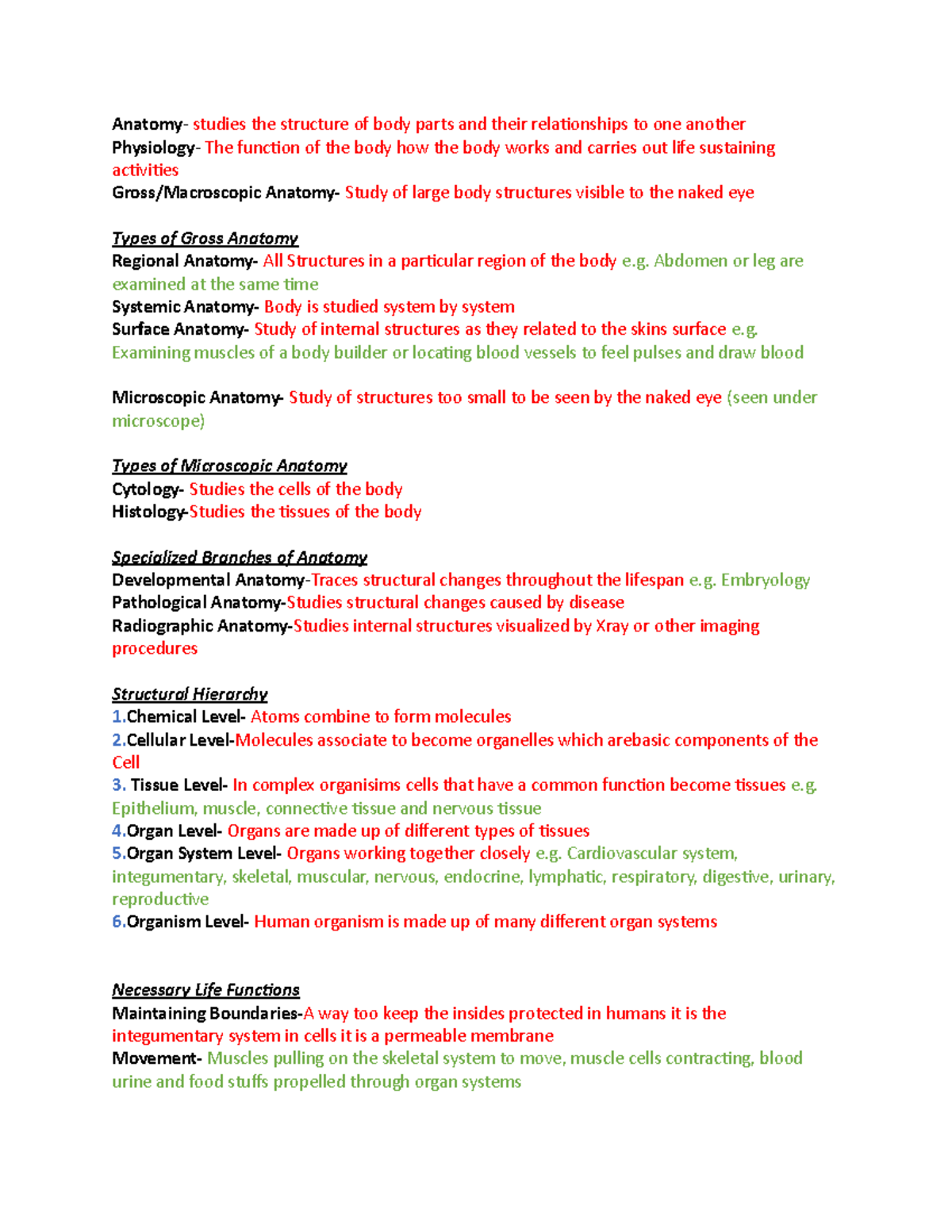 Chapter 1 A&P - Lecture notes 1 - studies the structure of body parts ...