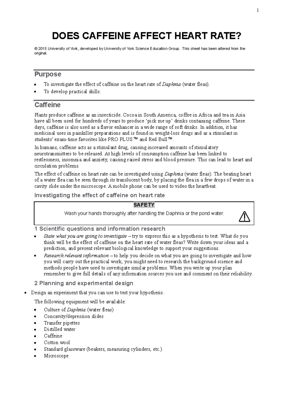 daphnia heart rate caffeine experiment write up