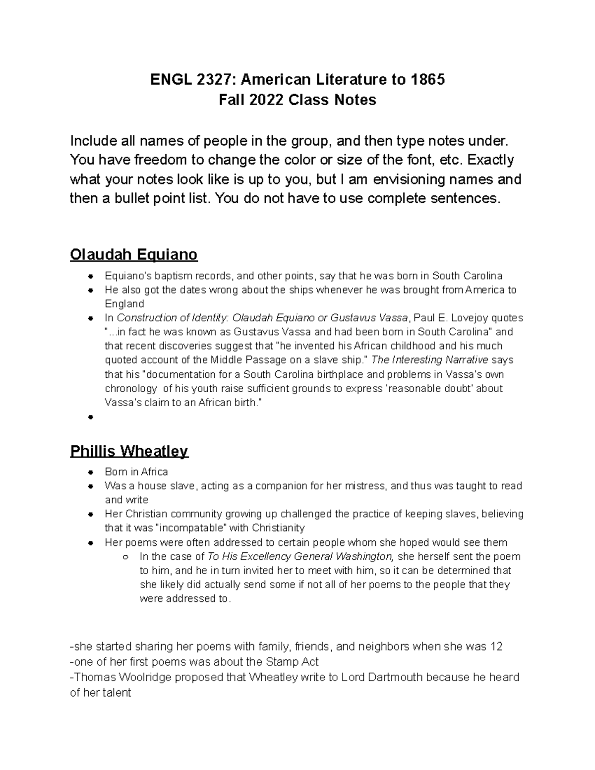 ENGL 2327 Fall 2022 Class Notes Up To Nearly Midterm - ENGL 2327 ...